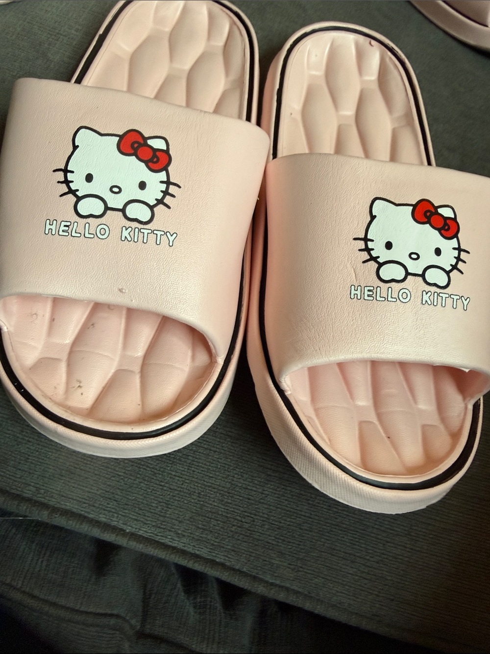Hello Kitty Light Pink Slide Sandals with Red Bow Accent